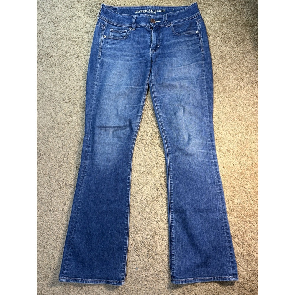American Eagle Kick Boot Jeans Women Size 4 Blue Stretch Low Rise Boho